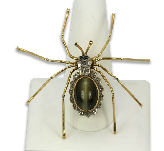 Retro Cat's Eye Chrysoberyl Spider Brooch