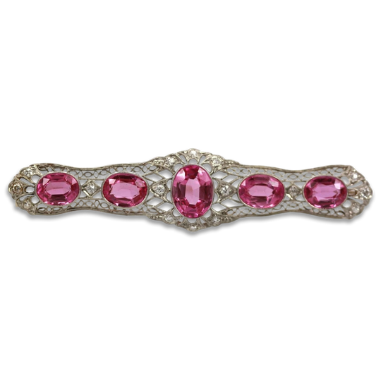 Pink Sapphire And Platinum Deco Brooch With Diamonds