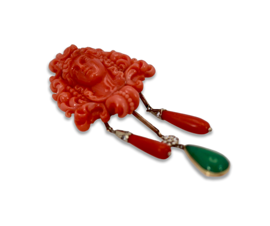 Carved Coral Brooch Pendant