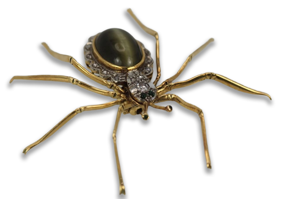 Retro Cat's Eye Chrysoberyl Spider Brooch