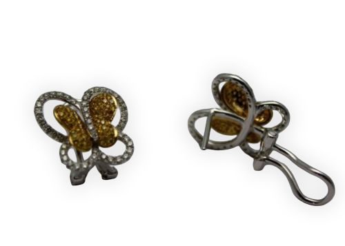 Yellow & White Diamond Butterfly Earrings