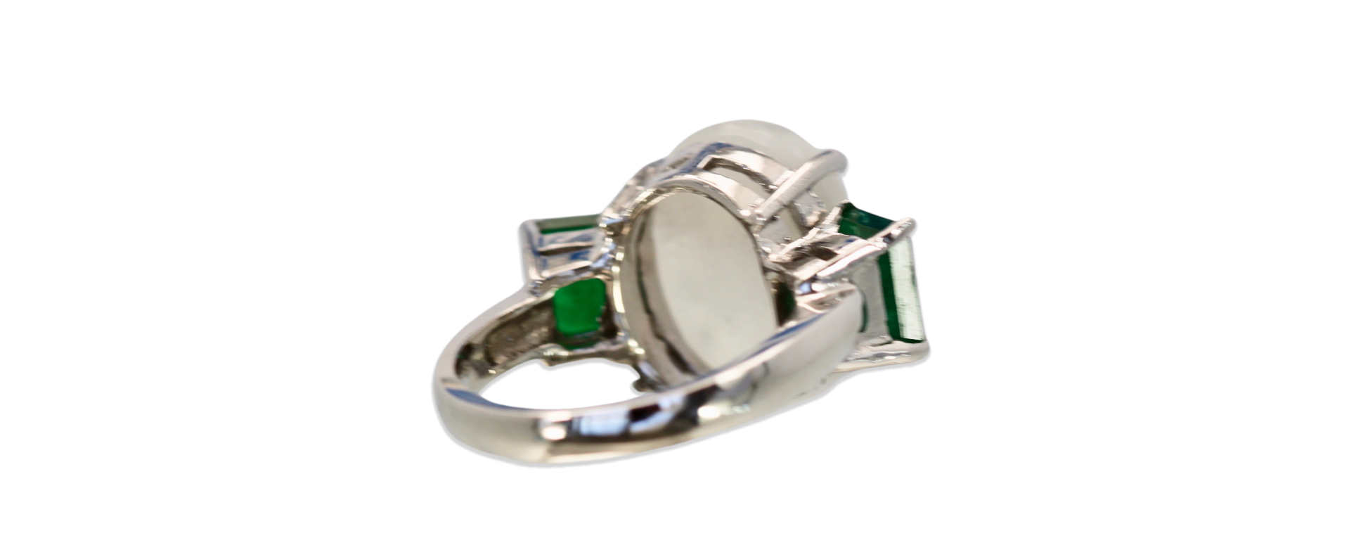 Moonstone 3 stone Ring with Emeralds