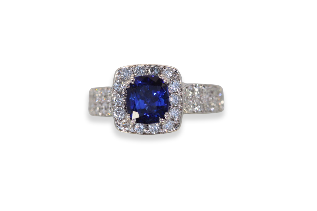 Burma Sapphire Ring with Diamond Surround 18k