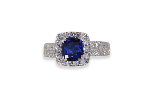 Burma Sapphire Ring with Diamond Surround 18k