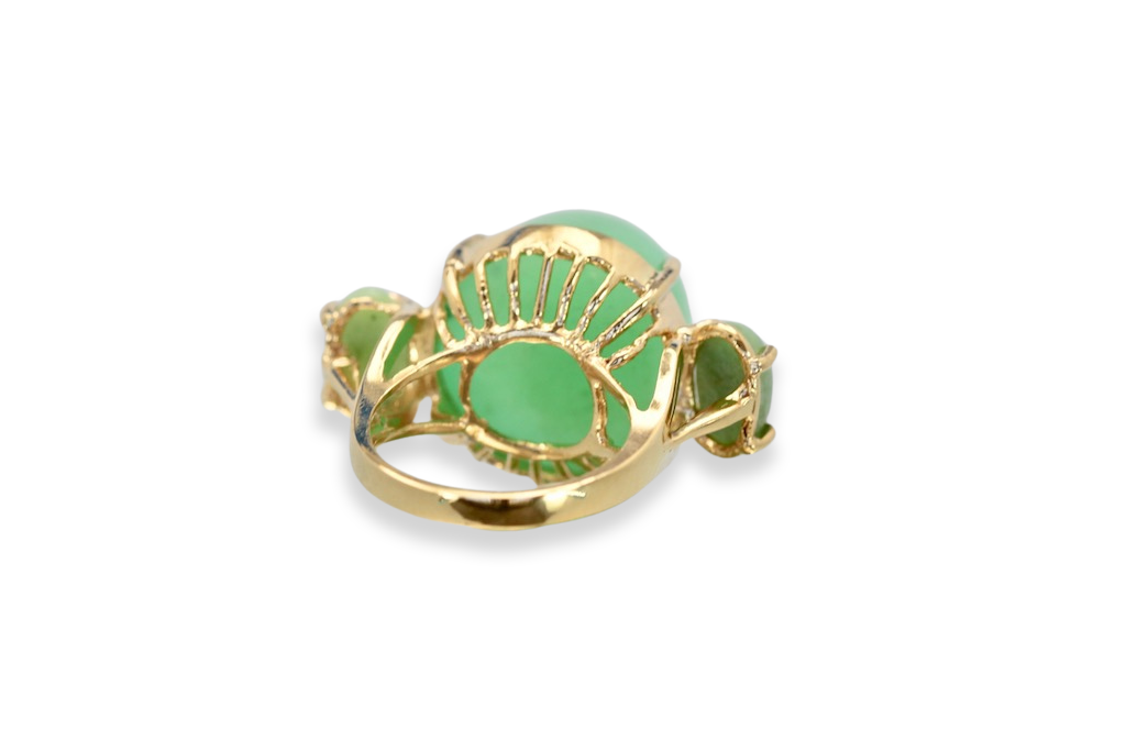 18K Bullet Chrysophase and Jade 3 Stone Ring