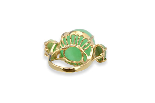 18K Bullet Chrysophase and Jade 3 Stone Ring