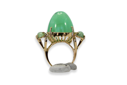 18K Bullet Chrysophase and Jade 3 Stone Ring