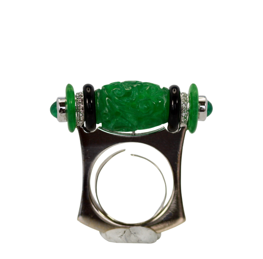 Onyx Cabochon Emerald Ring