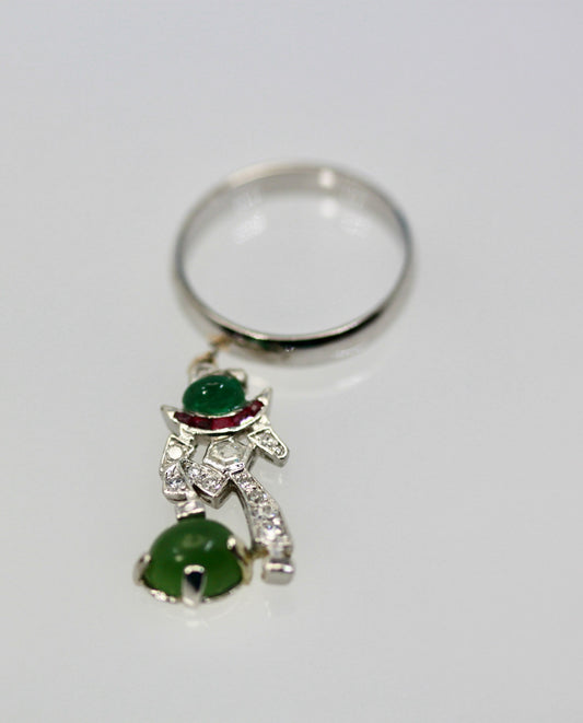 Art Deco Platinum "Melon Man" Charm Ring