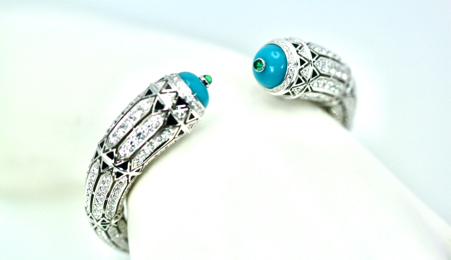 Cartier turquoise, enamel, and diamond Deco bracelet