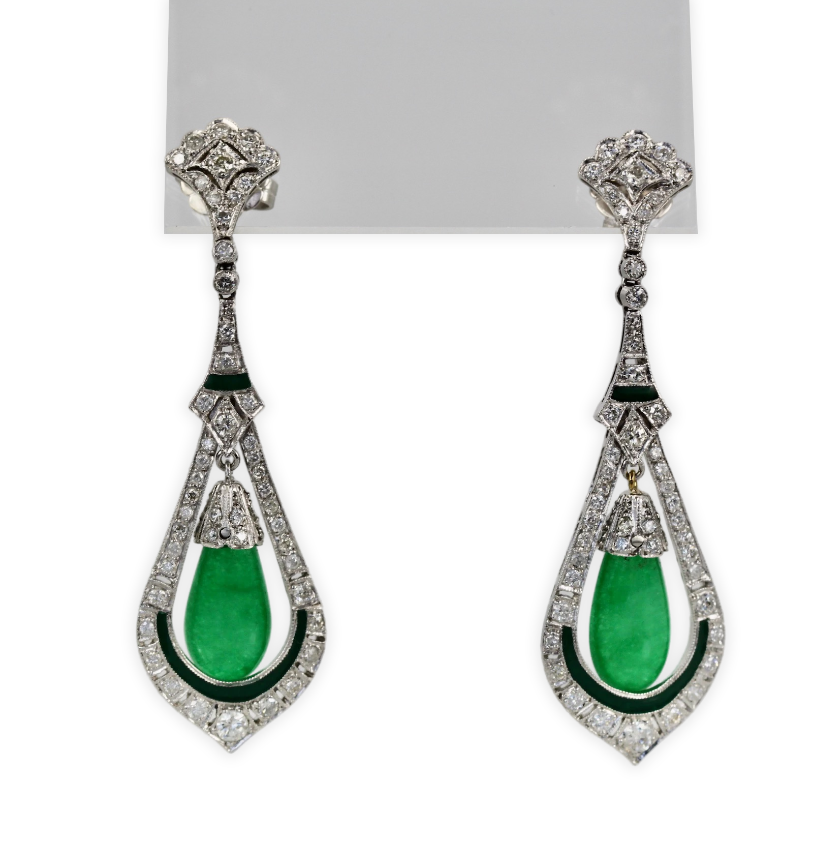 Jade Enamel Diamond Long Earrings