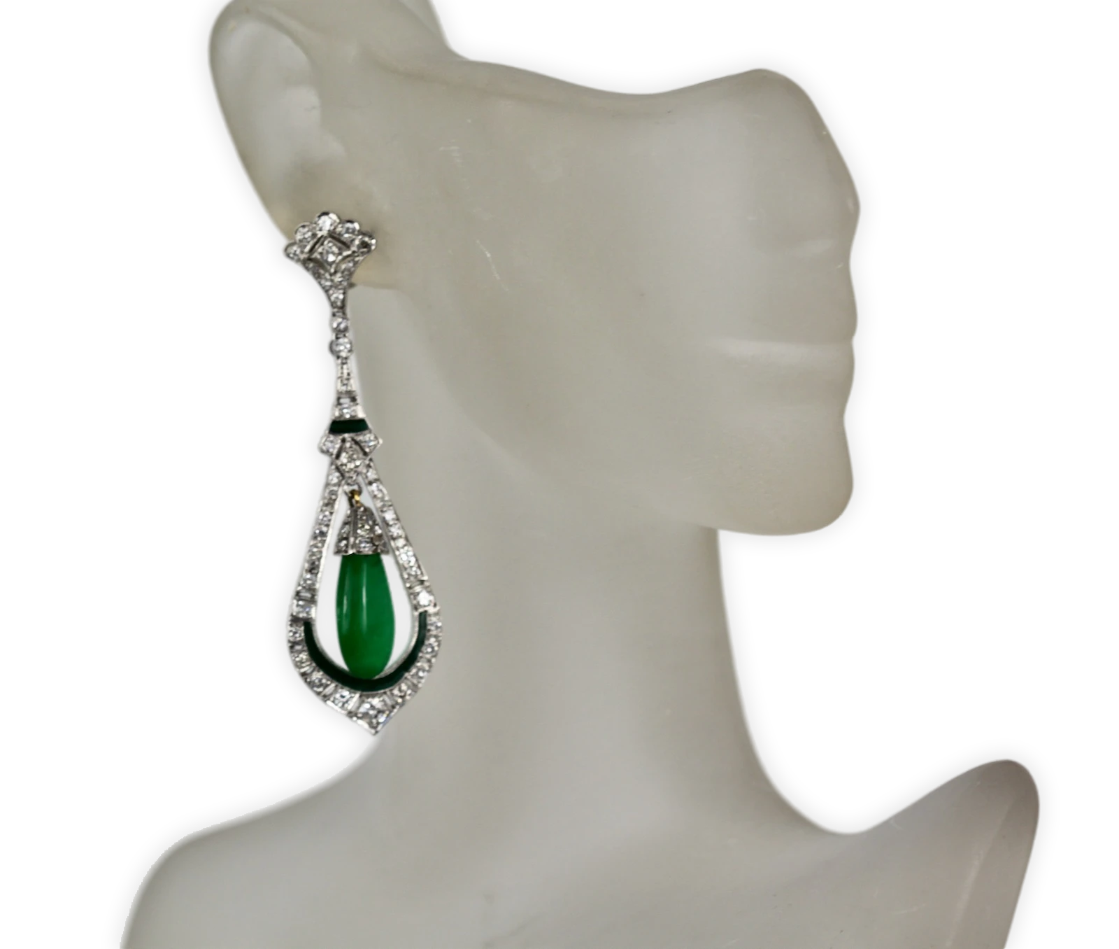Jade Enamel Diamond Long Earrings