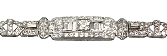 Deco 18K Round & Baguette Diamond 6.97 Carats Bracelet