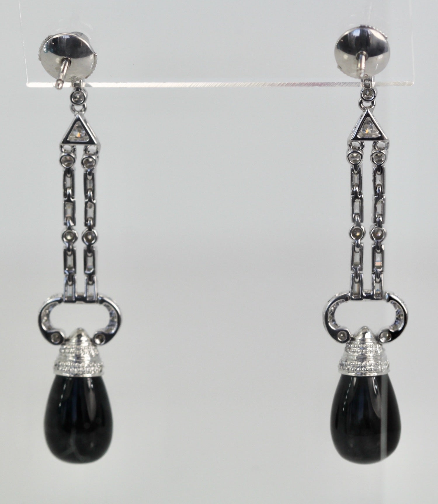 Onyx Diamond Long Earrings 18K