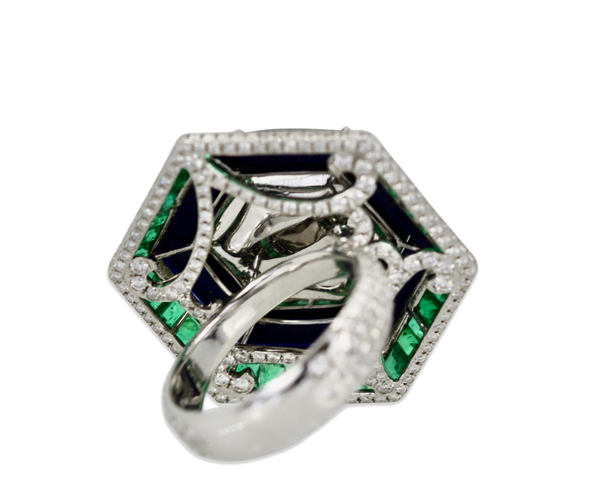 Emerald Lapis Diamond Ring 18K