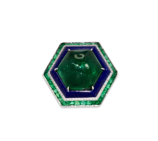 Emerald Lapis Diamond Ring 18K
