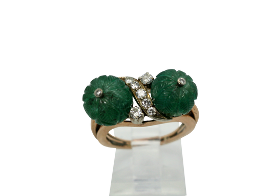 Emerald Double Carved Diamond Ring