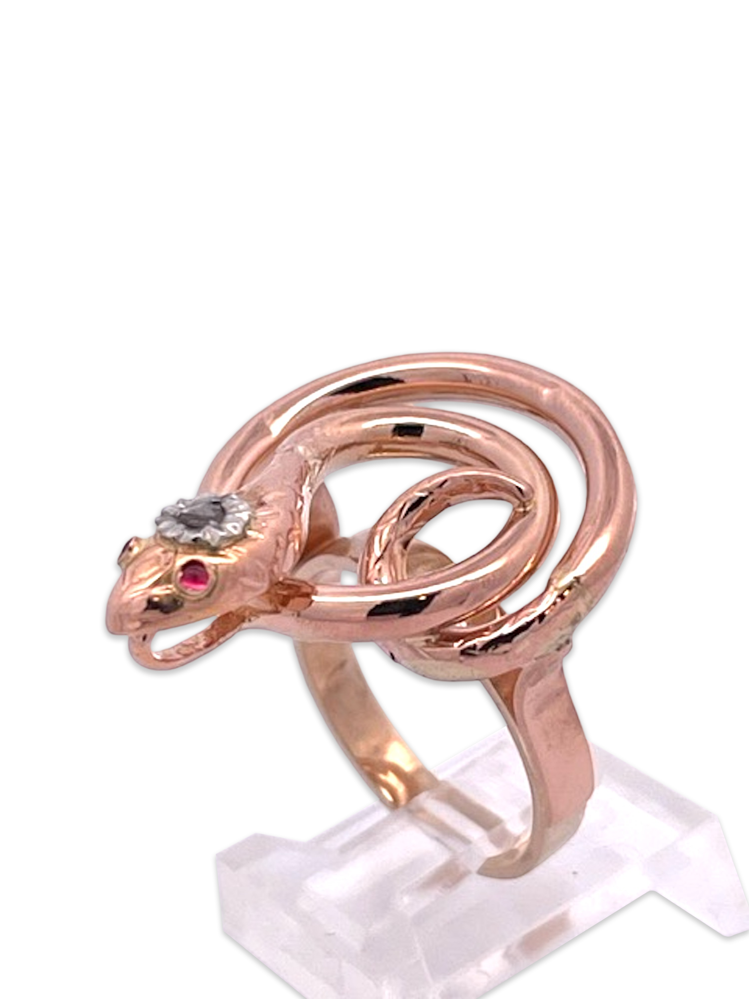 Gold Snake Ring with Diamond Head