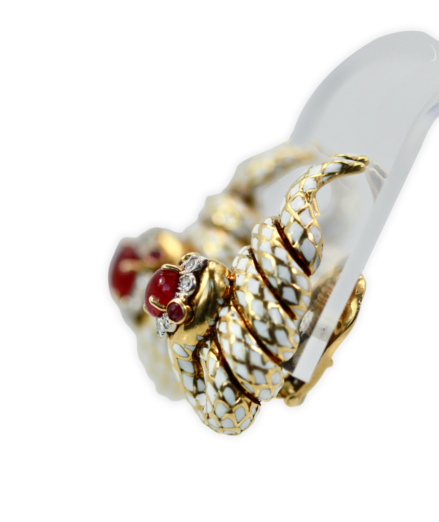 Enamel ruby diamond earrings