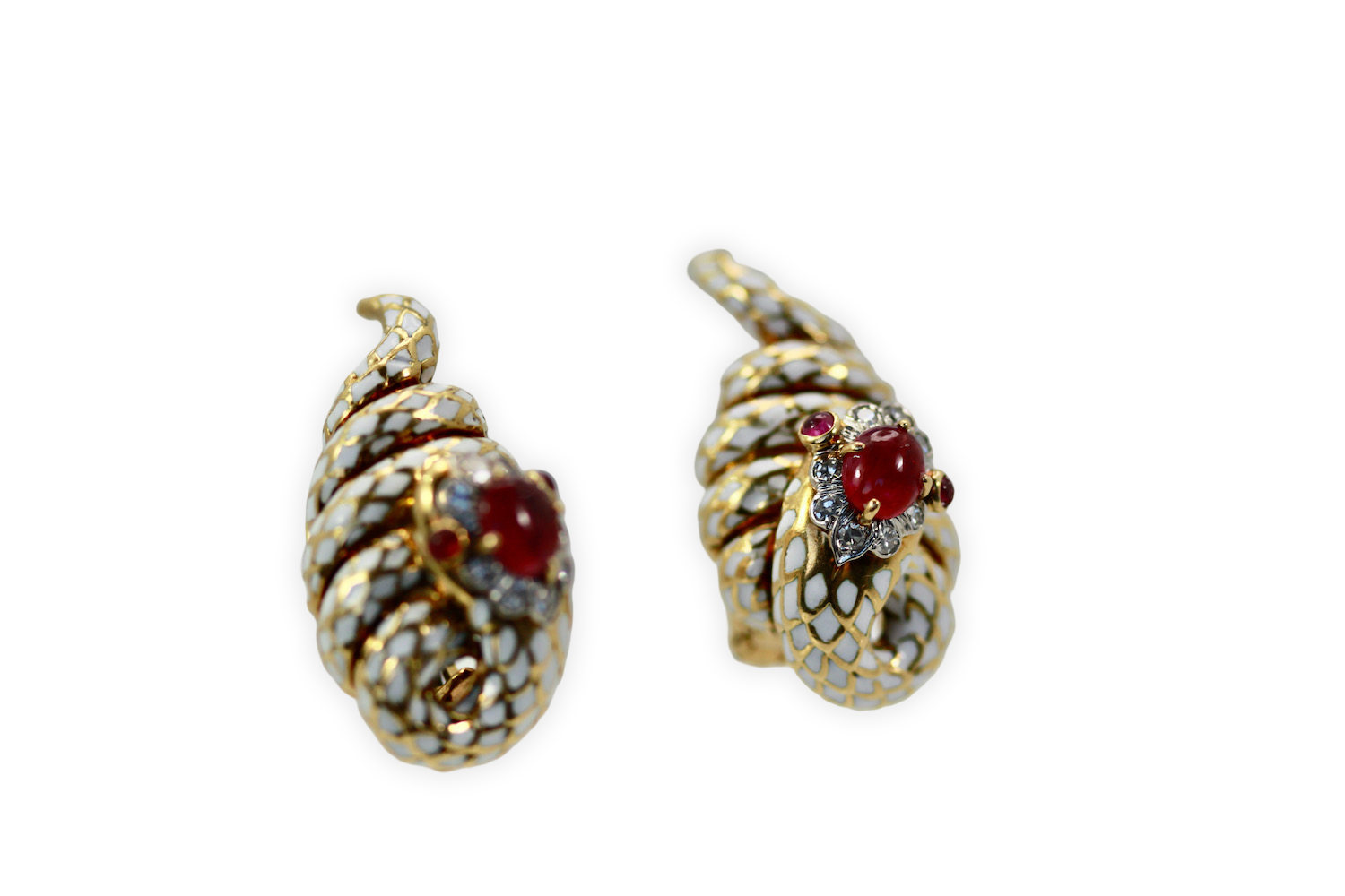 Luxury snake earrings, ruby & diamond