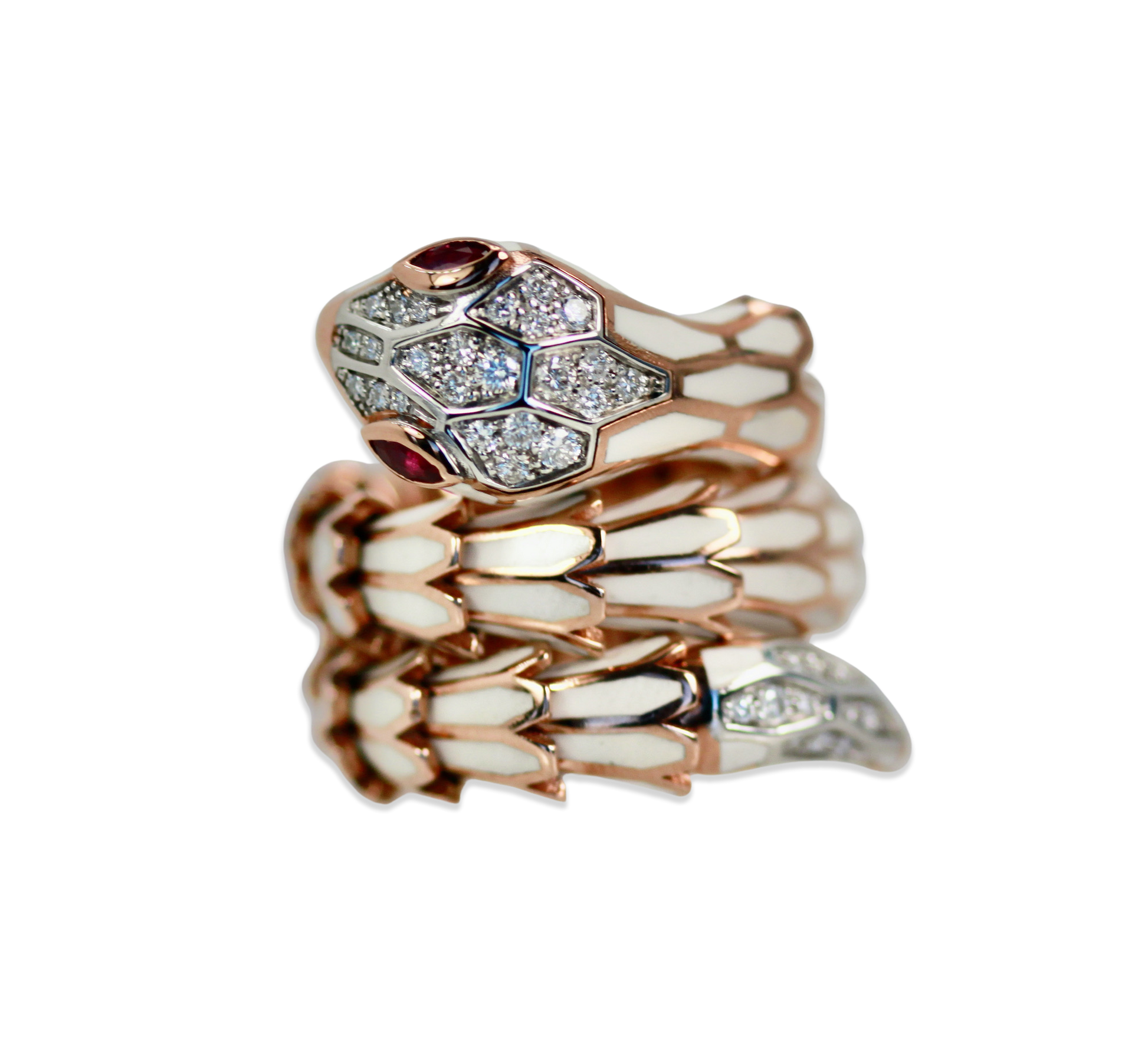Enamel serpent ring in 18K