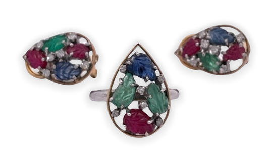 Tutti Frutti teardrop earrings and ring in 14K gold