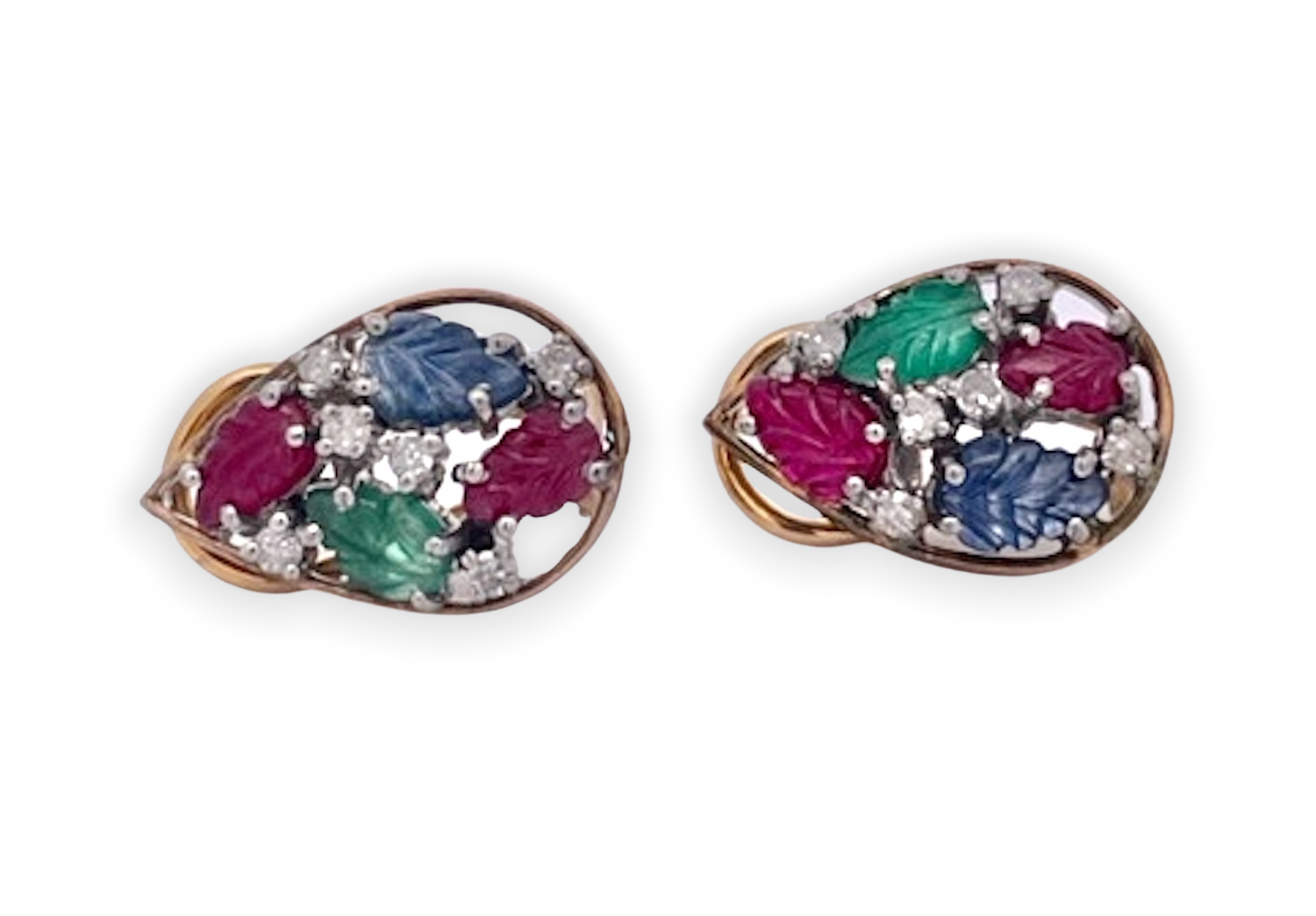 Teardrop earrings and ring with leaf-cut gems