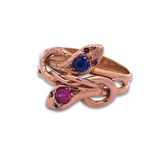 Vintage snake ring with sapphire accents
