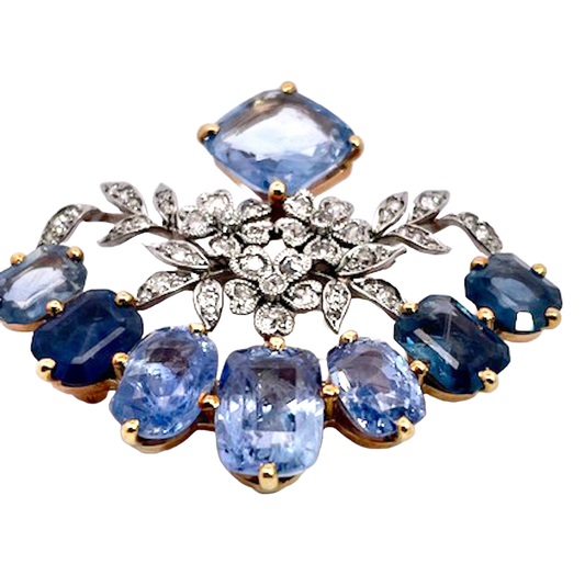 18K Sapphire Diamond Brooch 20 carats
