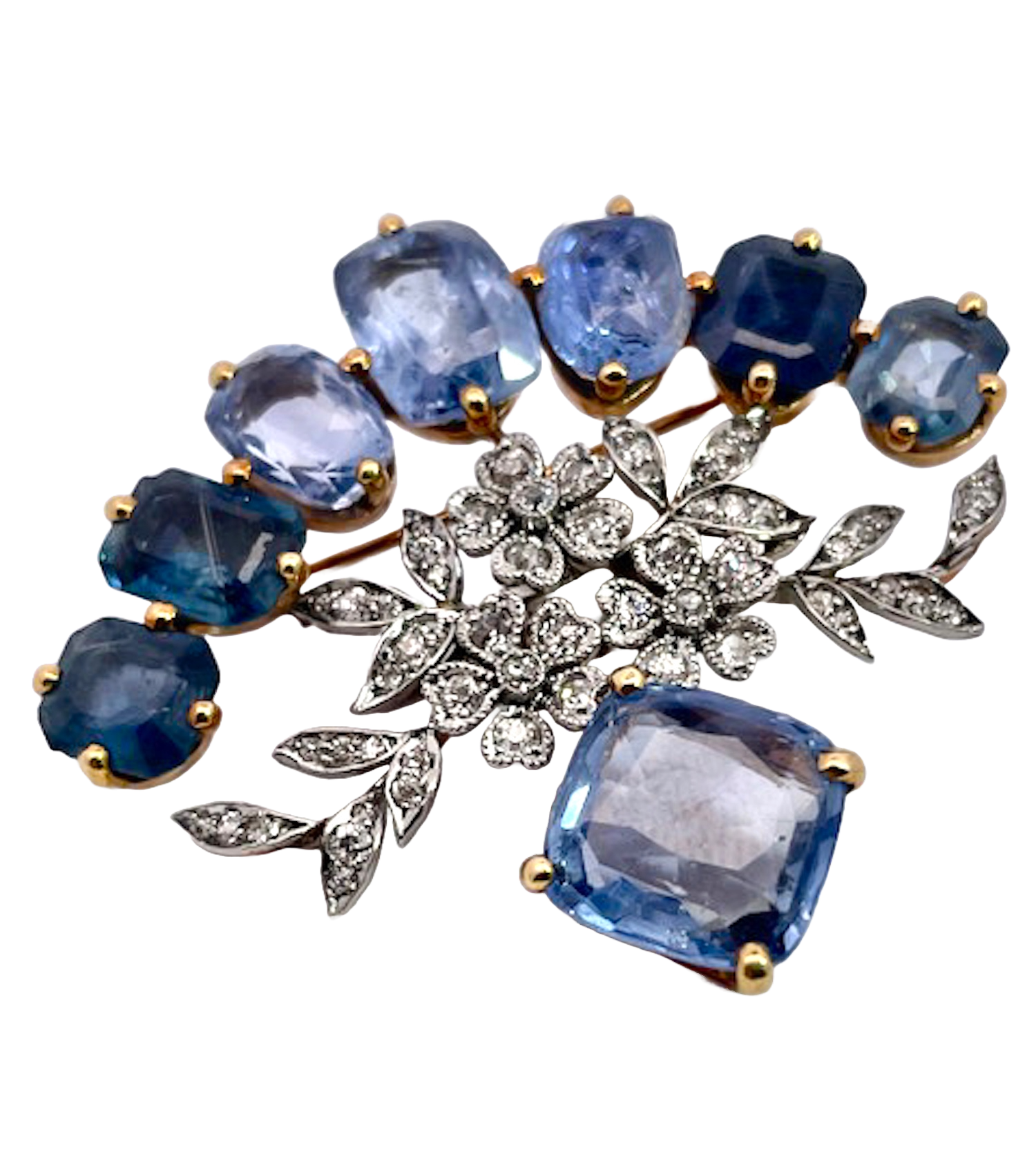 18K Sapphire Diamond Brooch 20 carats