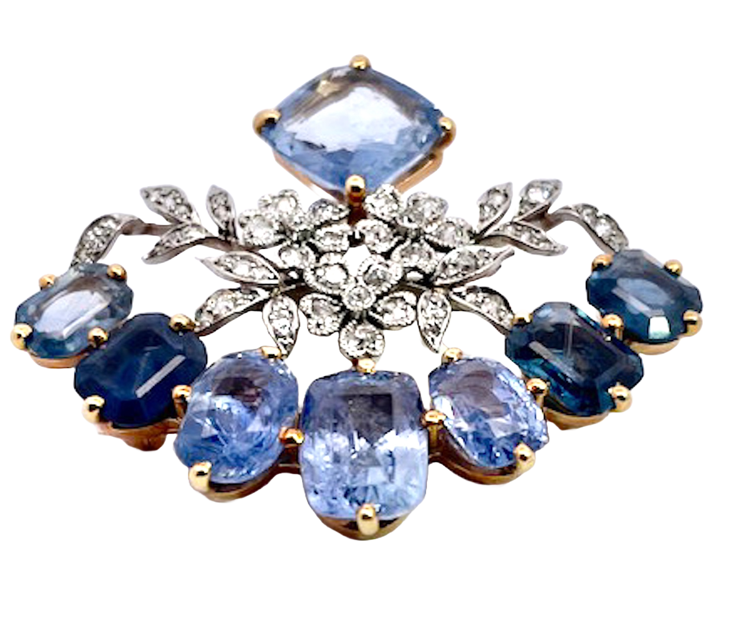 18K Sapphire Diamond Brooch 20 carats