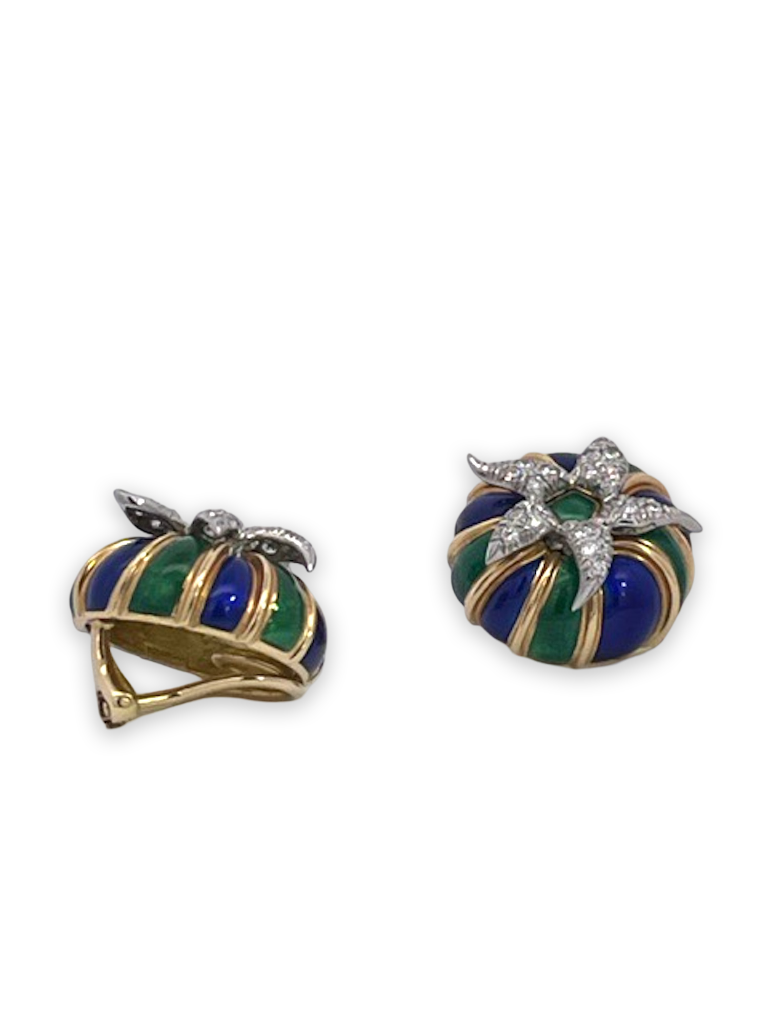 Tiffany 18K diamond enamel earrings