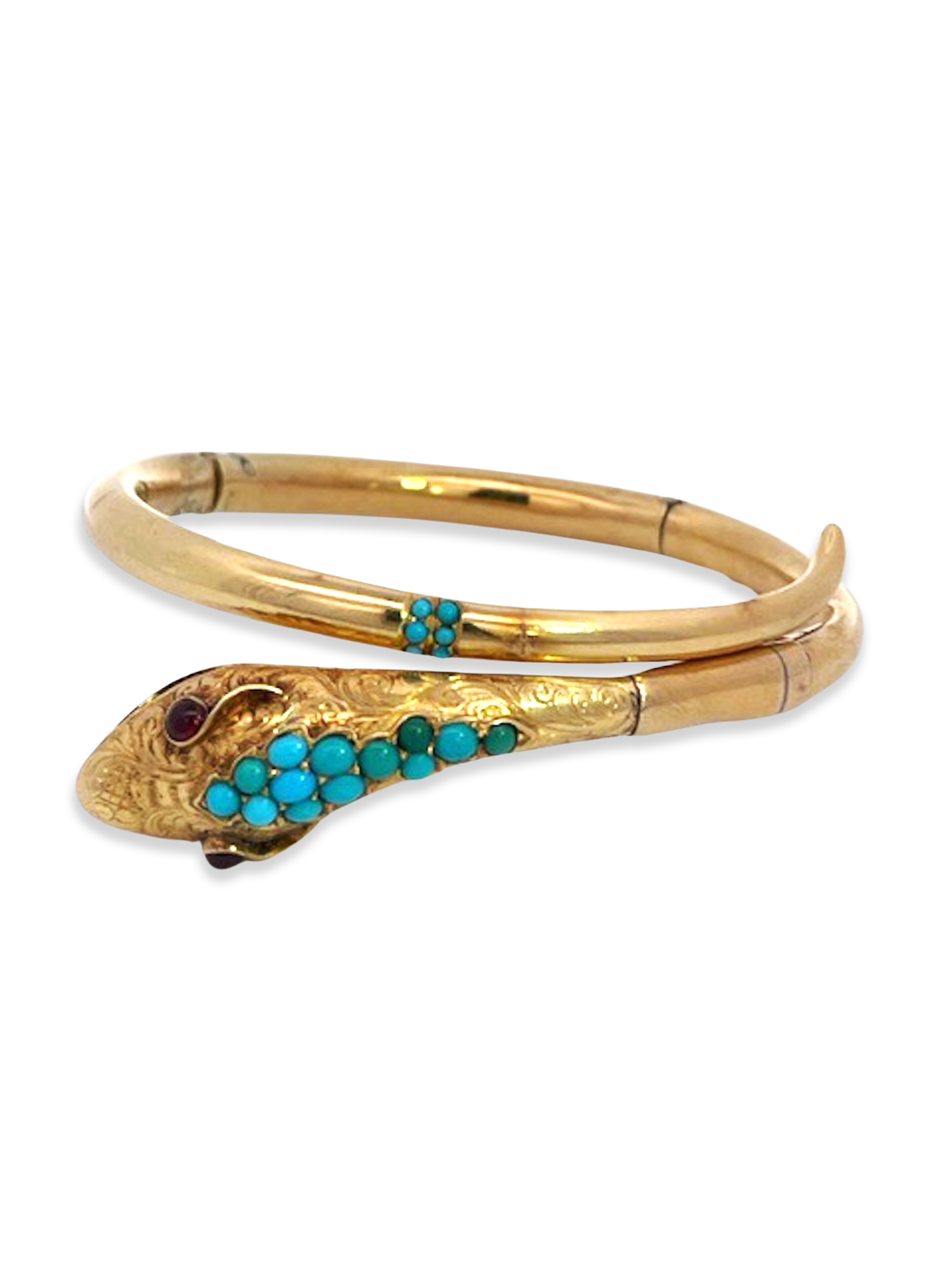 Turquoise snake bracelet, 14K