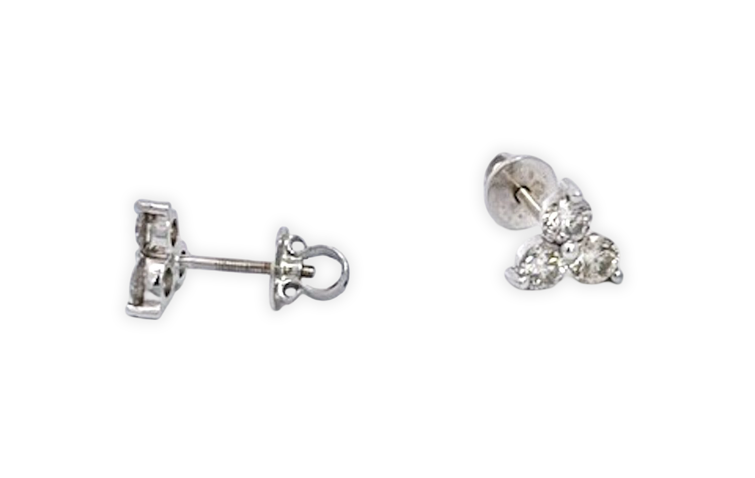 3-stone diamond studs, 1.50ct