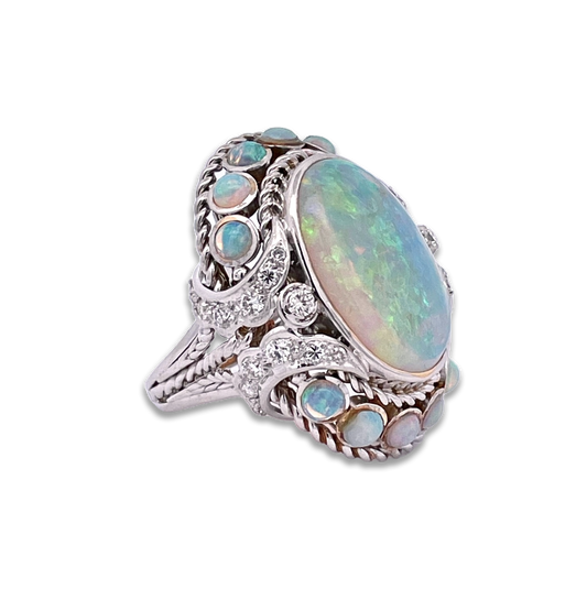 Opal and diamond ring, 18K