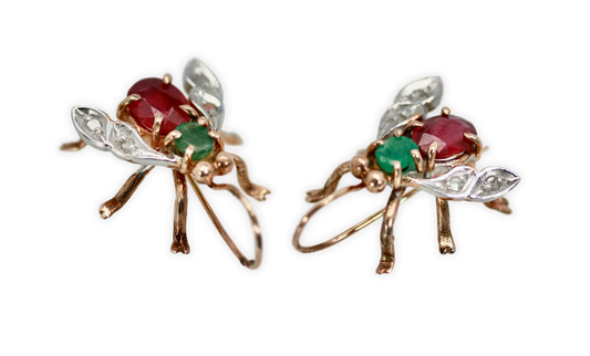 Insect design earrings, 14K gold