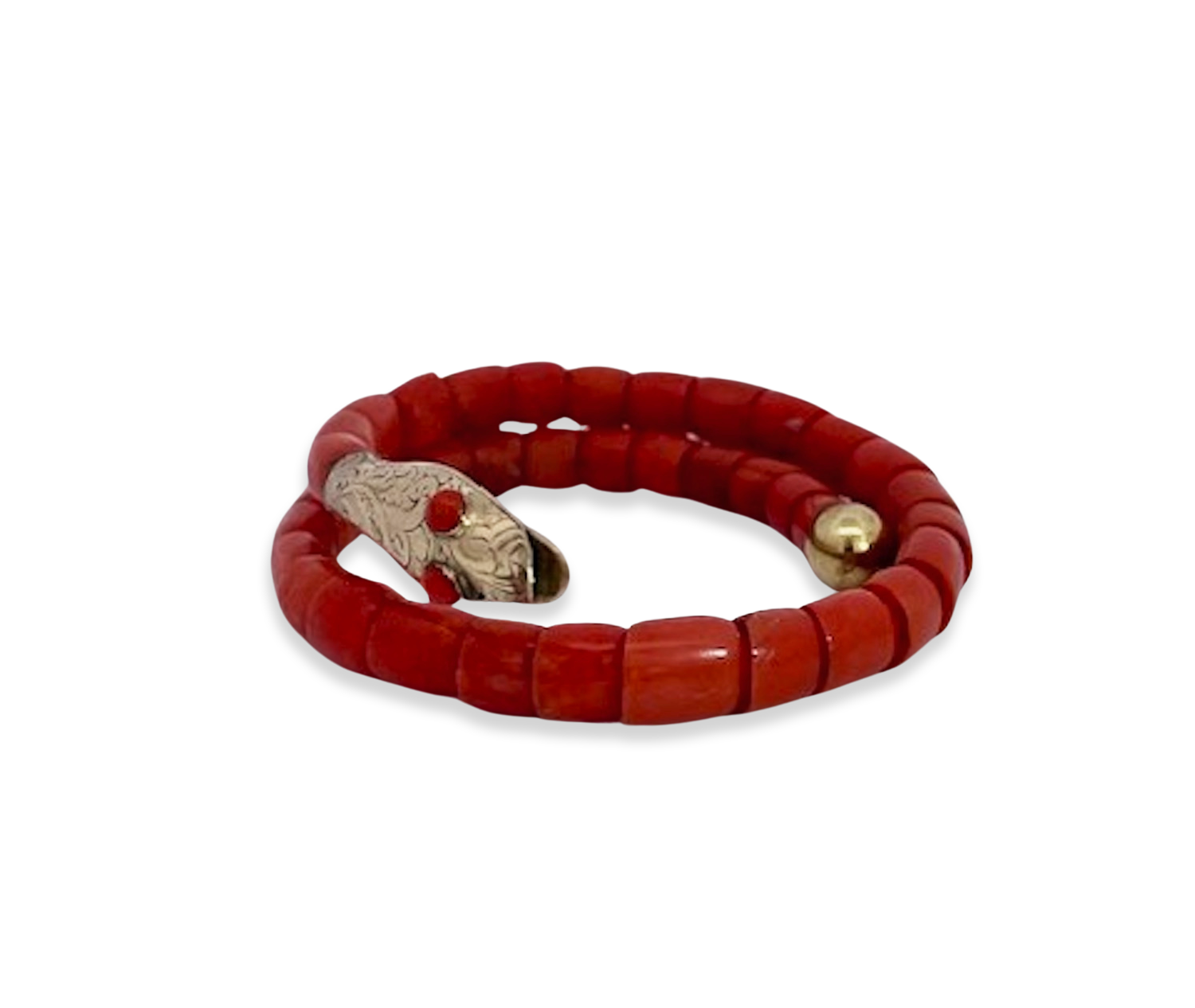 Coral bead bracelet with snake head