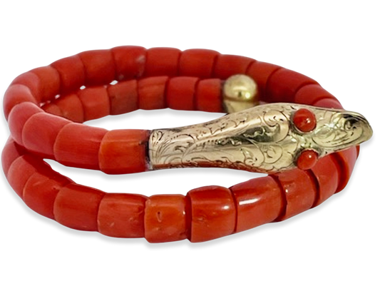 Snake bracelet with coral beads
