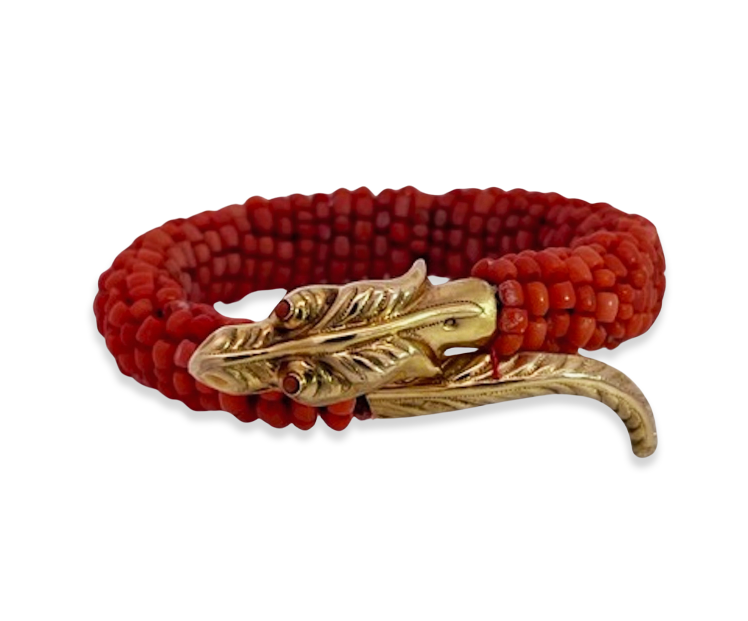 Coral and gold snake bracelet