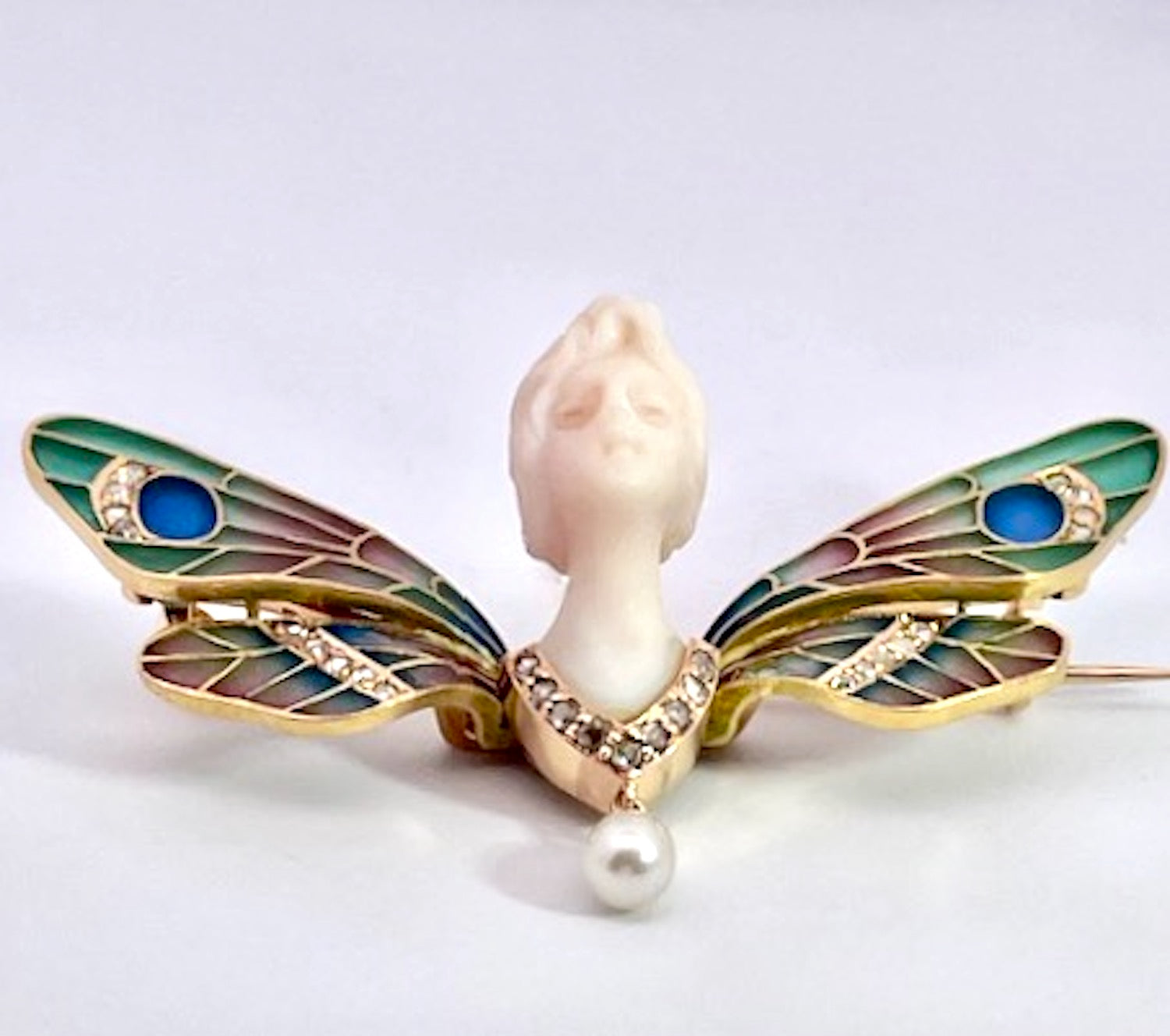 Carved Chalcedony Lady Brooch