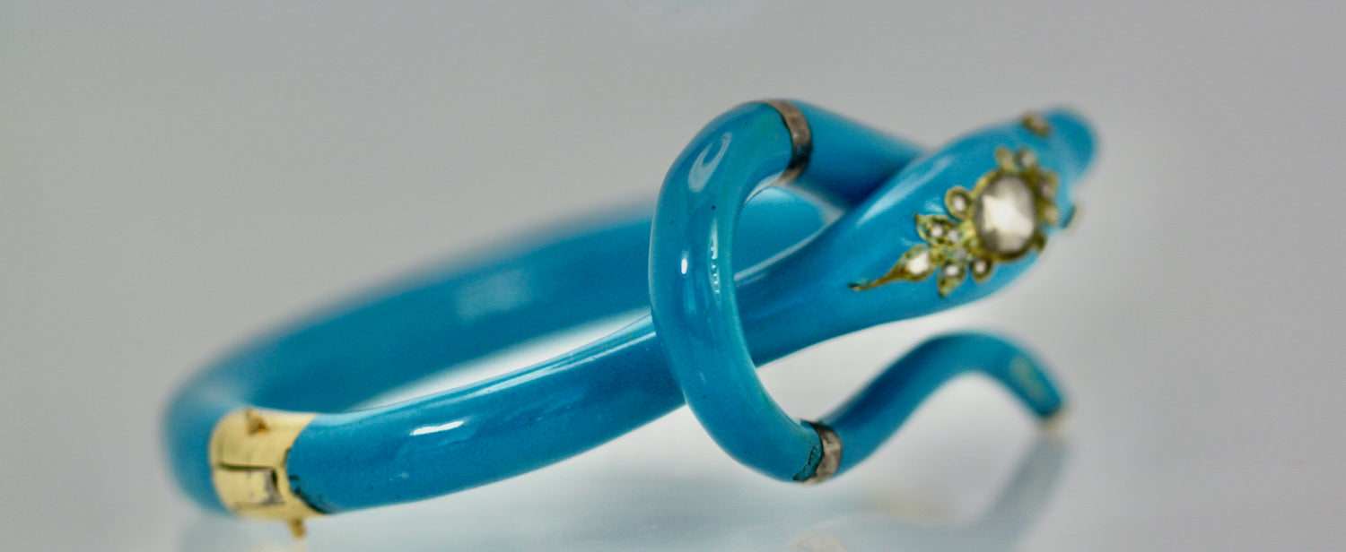 Victorian Diamond Enamel Snake Bracelet