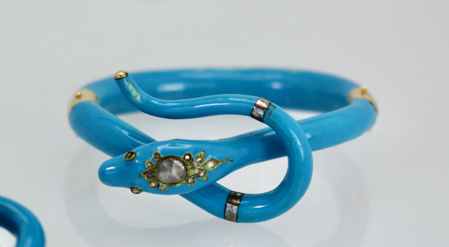 Victorian Diamond Enamel Snake Bracelet
