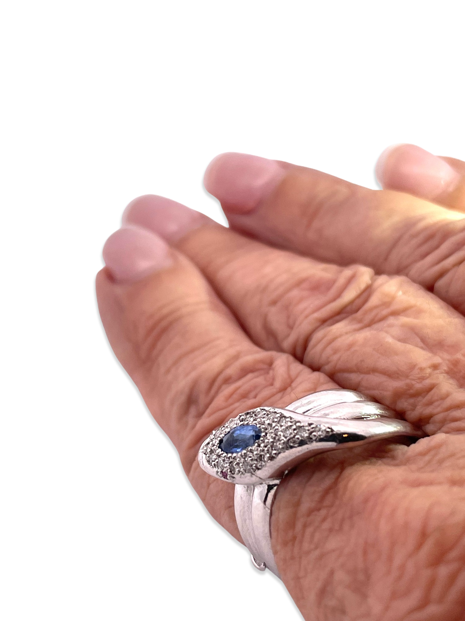 18K snake ring with gemstone head