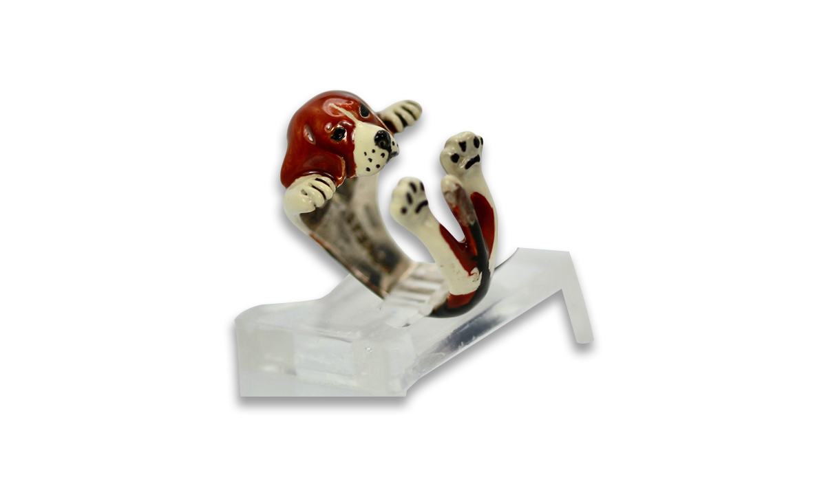 Enamel on Silver Ceramic Beagle Dog ring