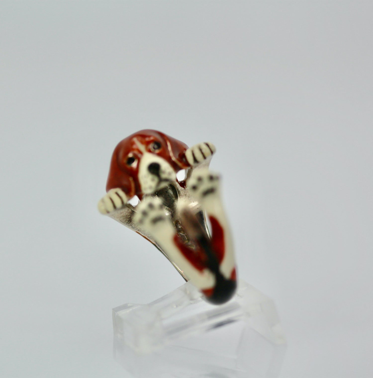 Enamel on Silver Ceramic Beagle Dog ring