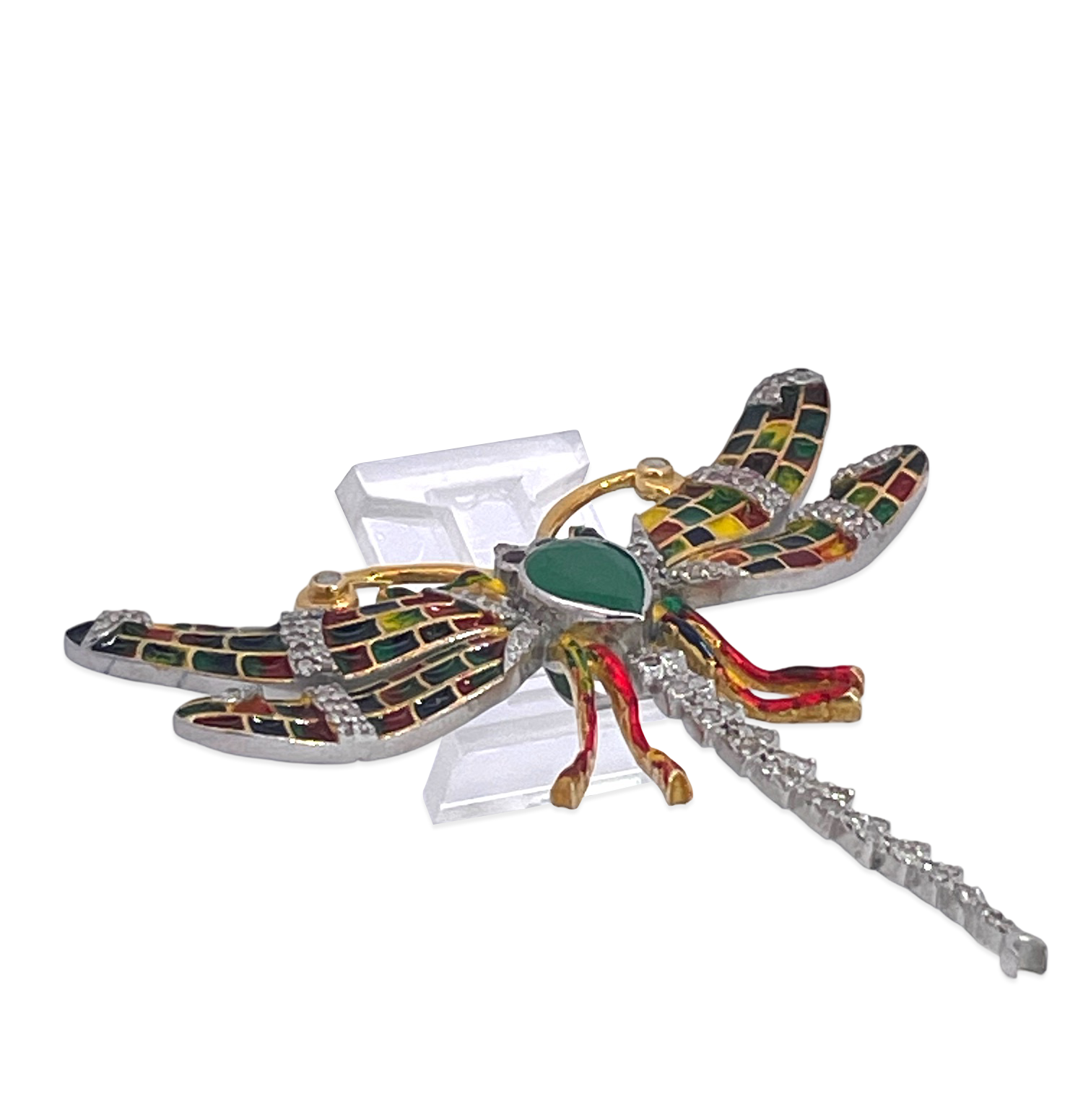 Platinum and 14K Gold Dragonfly Brooch with Gemstones