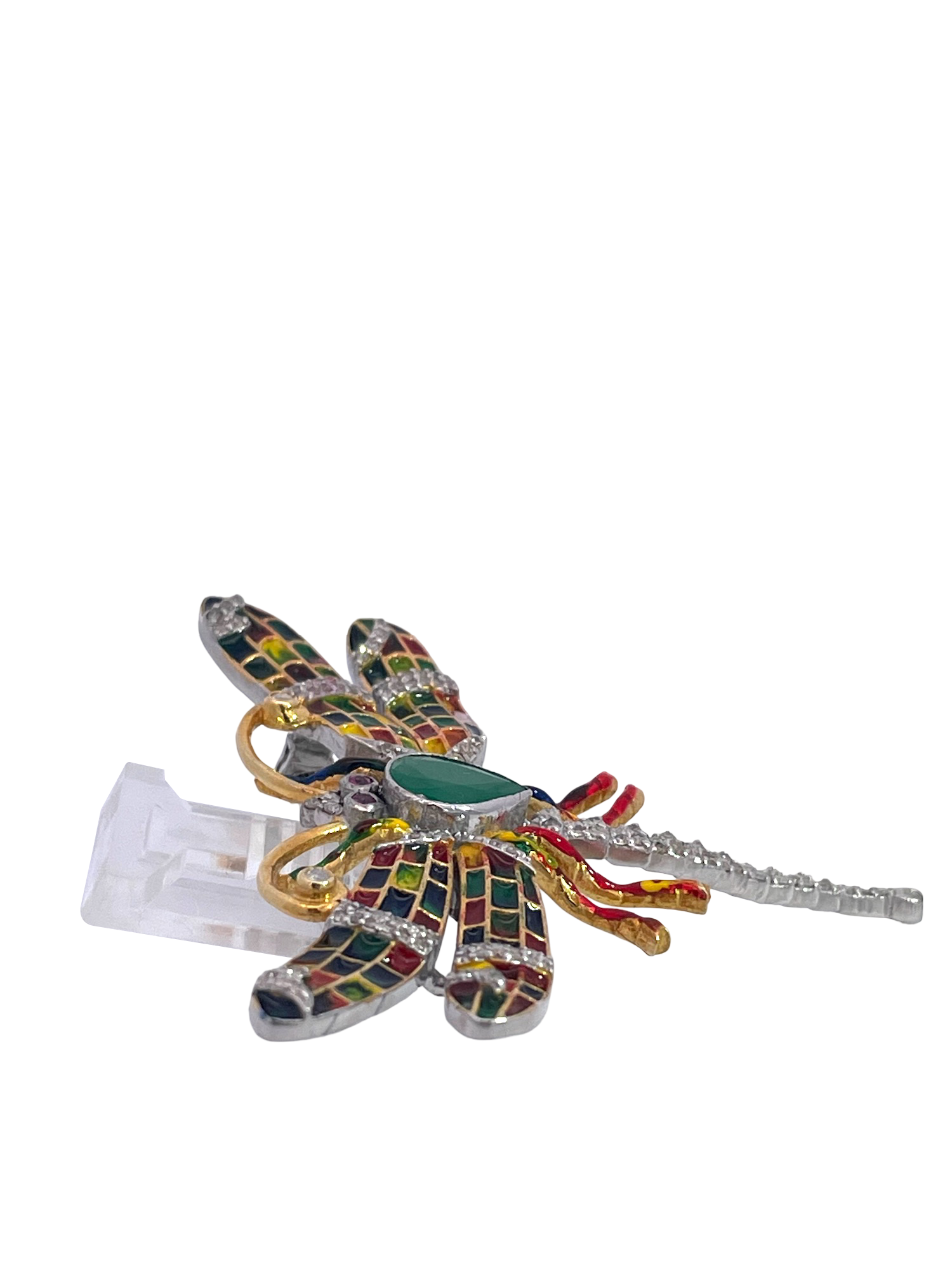 Detailed Dragonfly Brooch with Multicolor Enamel Finish
