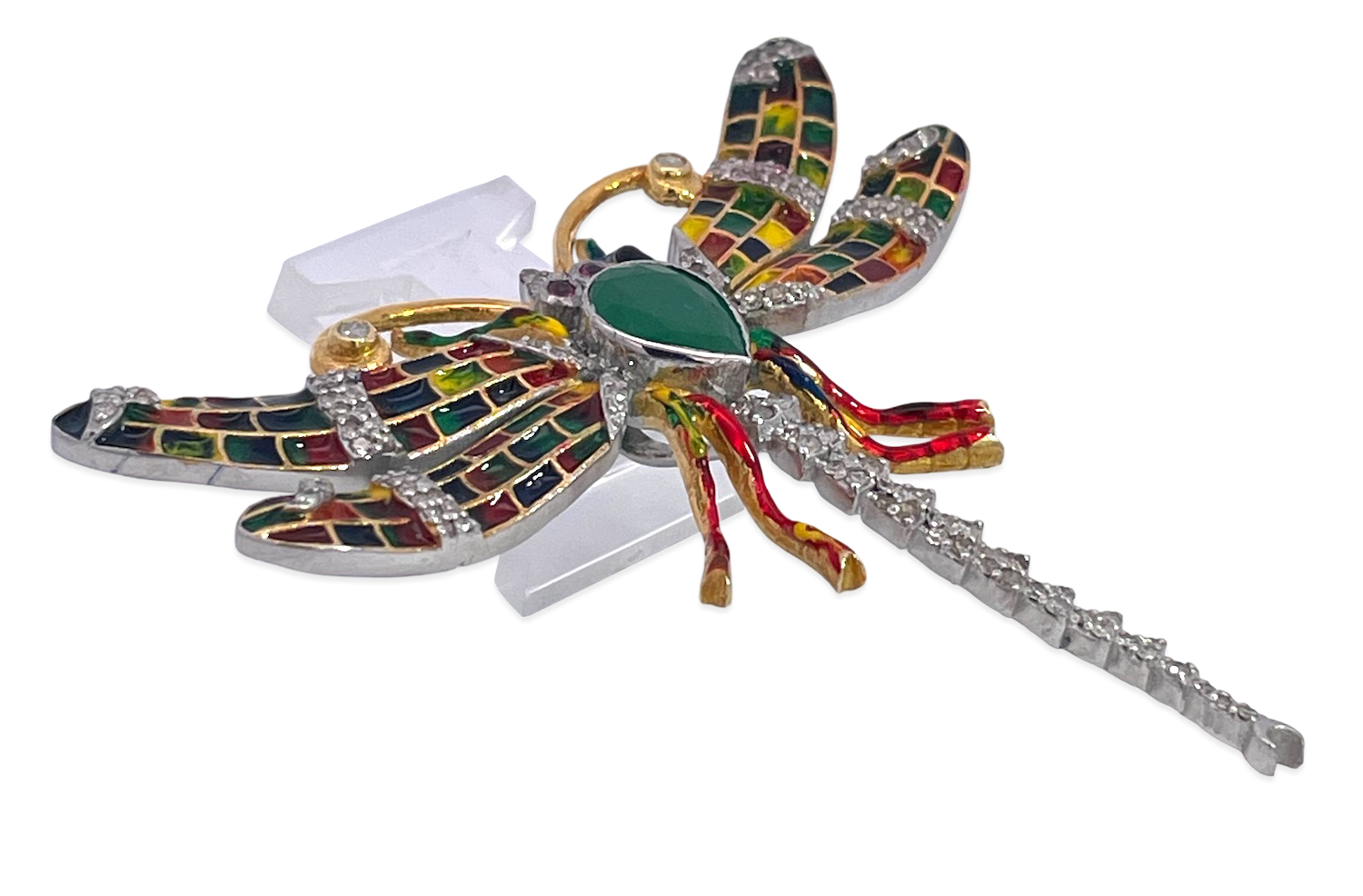 Art Deco Inspired Enamel Dragonfly with Diamond Antlers