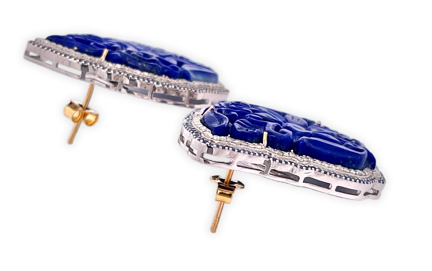 Large carved lapis earrings