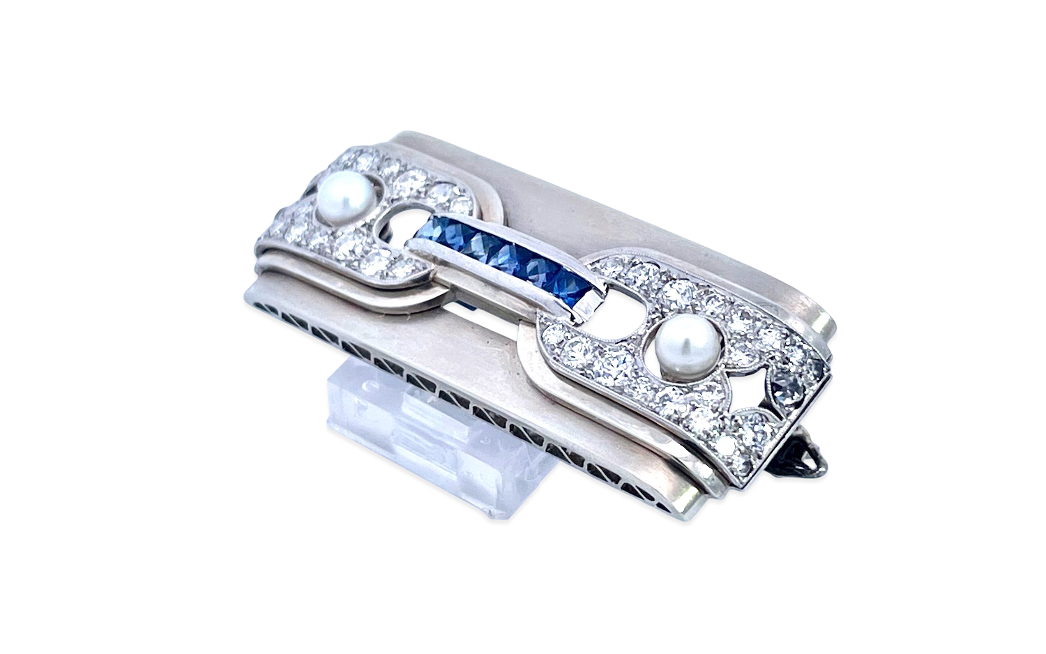 Art Deco sapphire pearl brooch